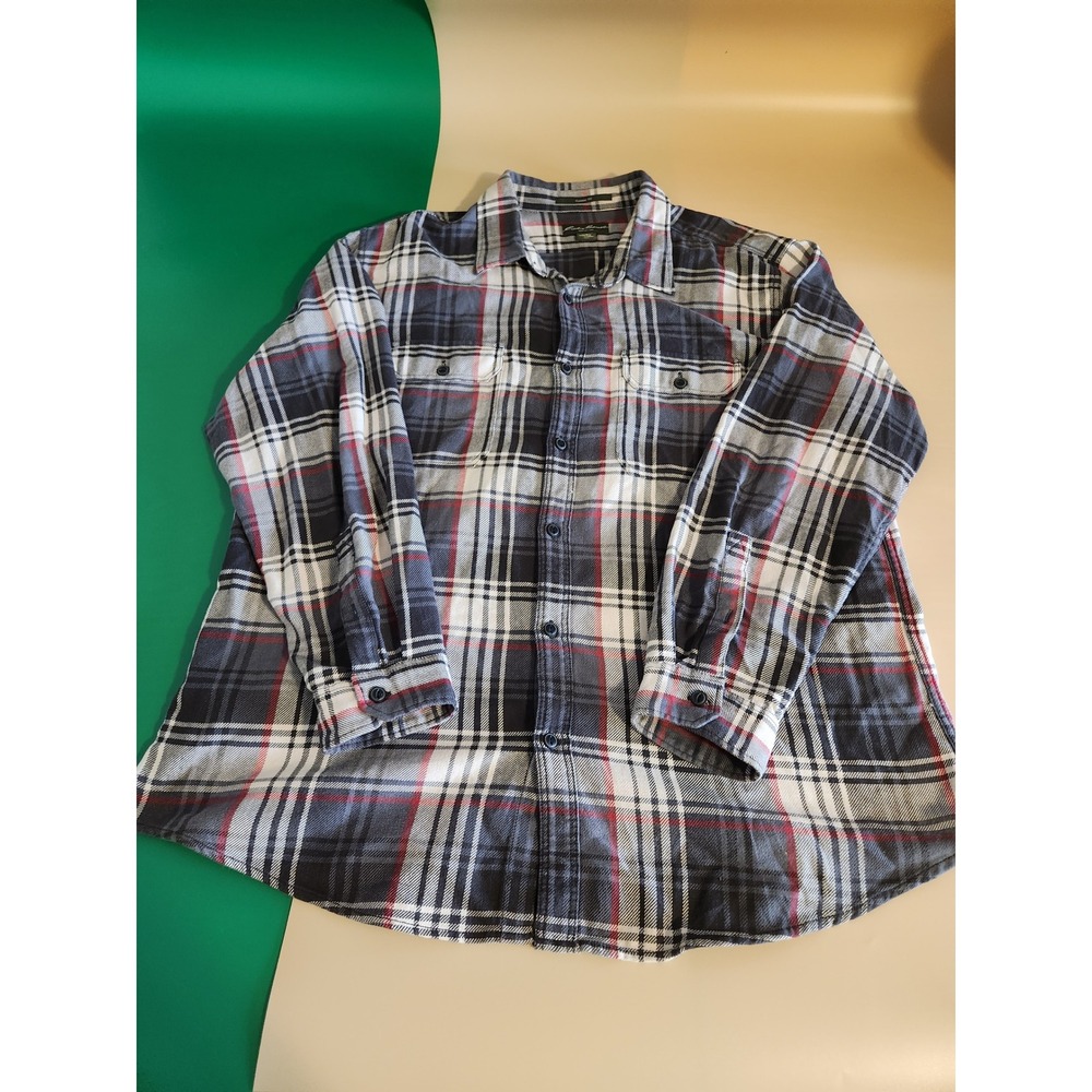 Eddie Bauer Flannel Shirt Mens XXL Grey Plaid Long Sleeve Classic Fit Cotton